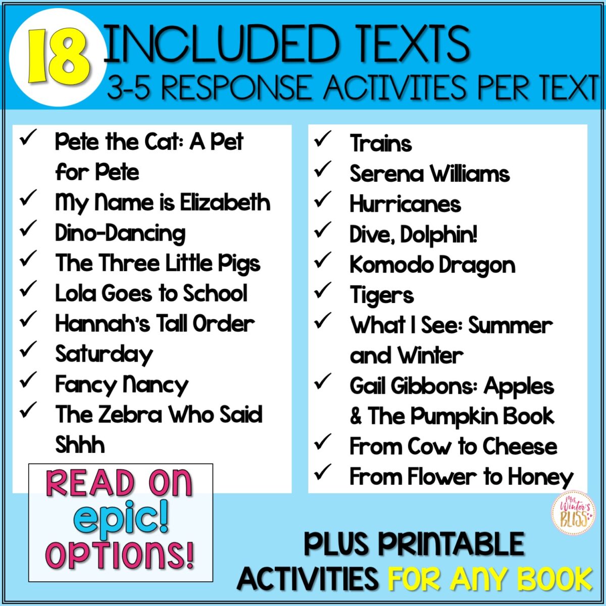 Kindergarten Reading Response Activities - Lead in Literacy - Resources ...