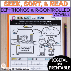 R-Controlled Vowels and Diphthong - Printable & Digital Phonics Activities