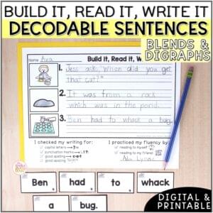Decodable Sentence Building Activities - Blends & Digraphs - Print and Digital