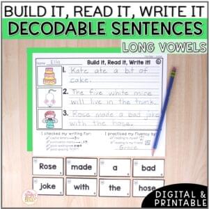 Decodable Sentence Building Activities - CVCe & Vowel Team - Print and Digital